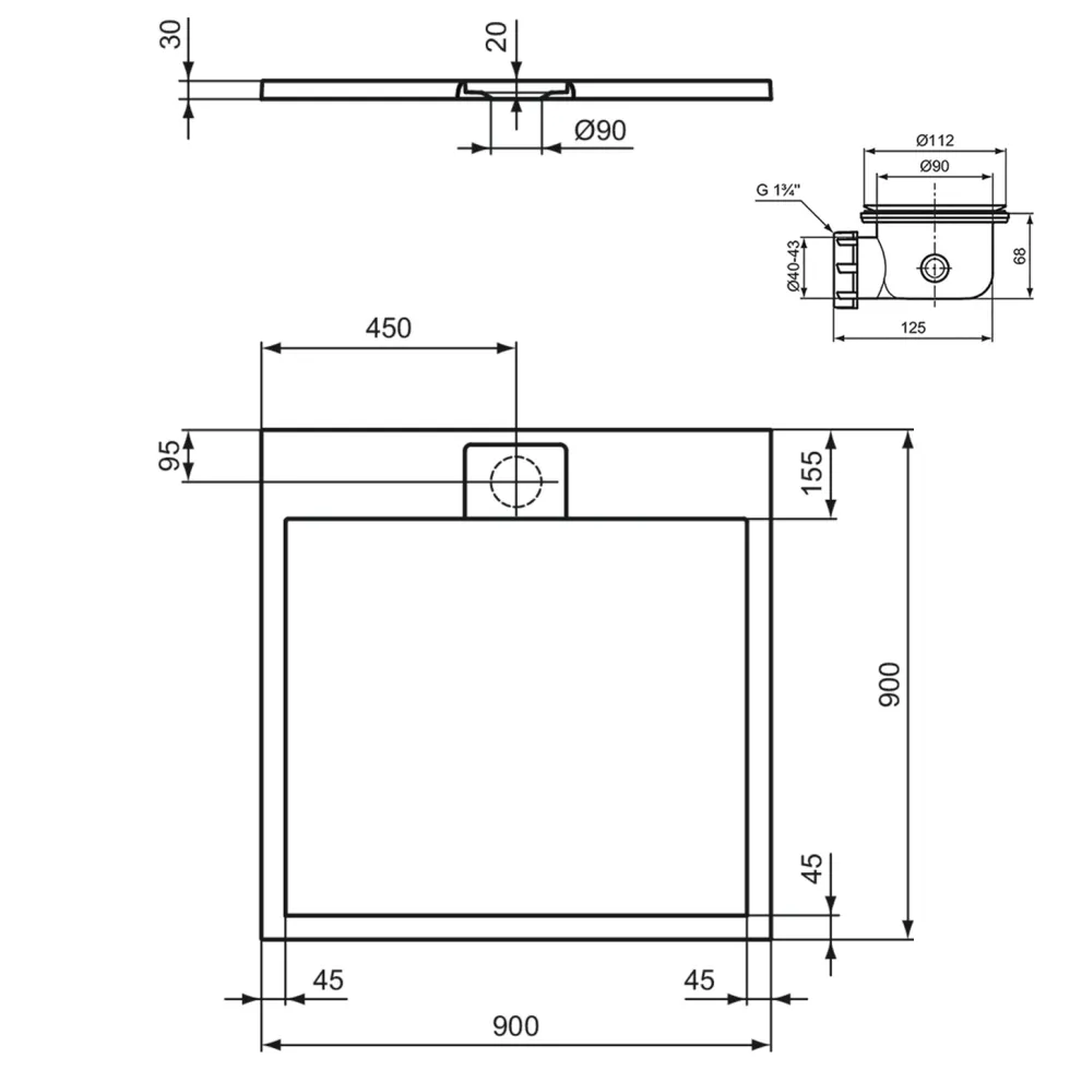 Ideal Standard Ultra Flat S i.life Jet Black Square Anti-Slip Stone Resin Shower Tray - 2 Sizes