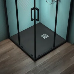 Ideal Standard Ultra Flat S+ Jet Black Square Anti-Slip Stone Resin Shower Tray - 2 Sizes