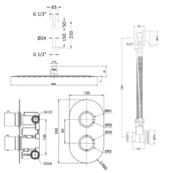 Imogen Concealed Shower Valve, Fixed Shower Head & Overflow Bath Filler