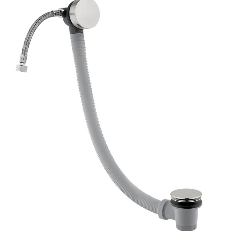 Inox Brushed Stainless Steel Overflow Bath Filler with Click Clack Waste