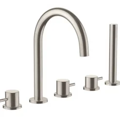 Inox 5 Hole Deck Mounted Stainless Steel Bath Shower Mixer with Pull Out Handset