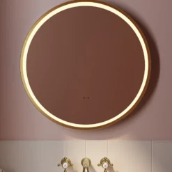 Isla LED Illuminated Round Brushed Brass Framed Mirror with Demister Pad & Colour Change LEDs - 600mm