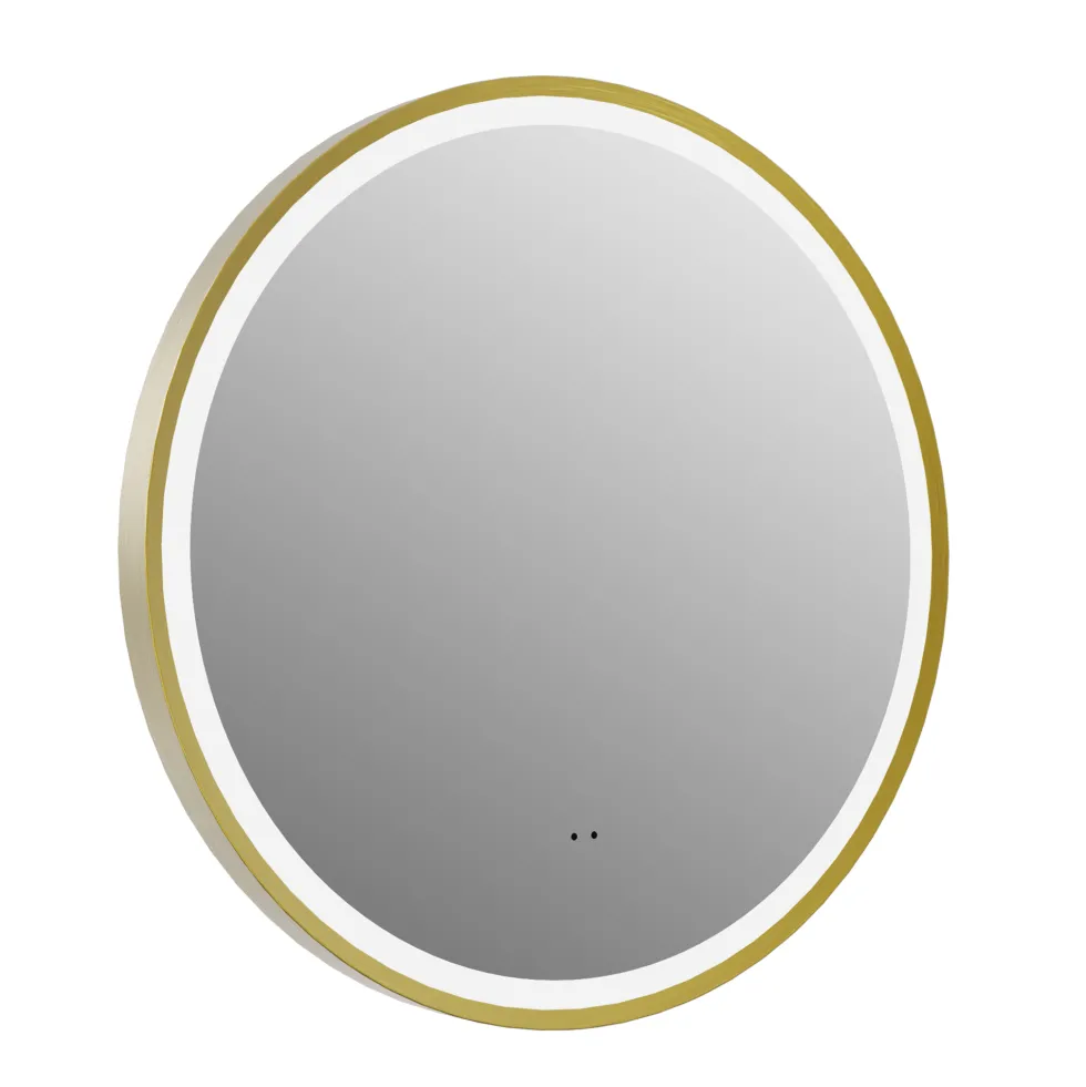 Isla LED Illuminated Round Brushed Brass Framed Mirror with Demister Pad & Colour Change LEDs - 600mm