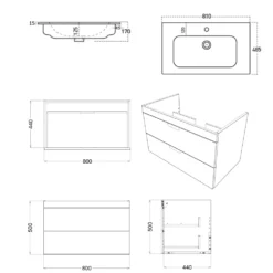 Isla 800mm Wall Hung Vanity Unit & Basin
