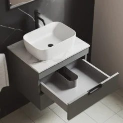 Isla 600mm Wall Hung Vanity Unit & Marble Sintered Stone Countertop