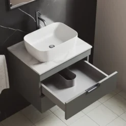Isla 600mm Wall Hung Vanity Unit & Marble Sintered Stone Countertop