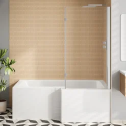 Jack Complete Bathroom Suite with 1700mm L Shaped Shower Bath & Rimless Toilet