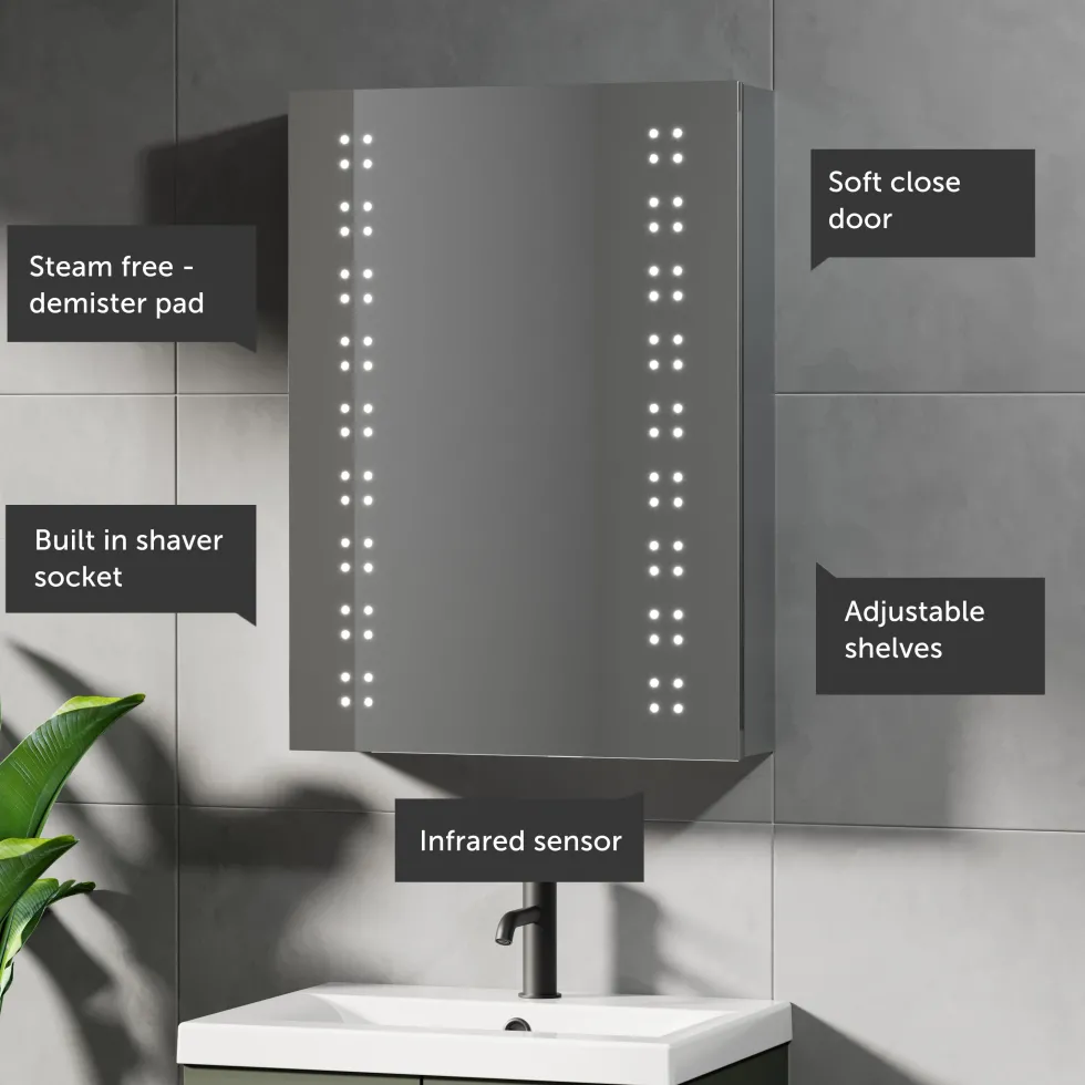 Jack LED Mirrored Cabinet with Demister Pad & Shaver Socket - 500 x 700mm