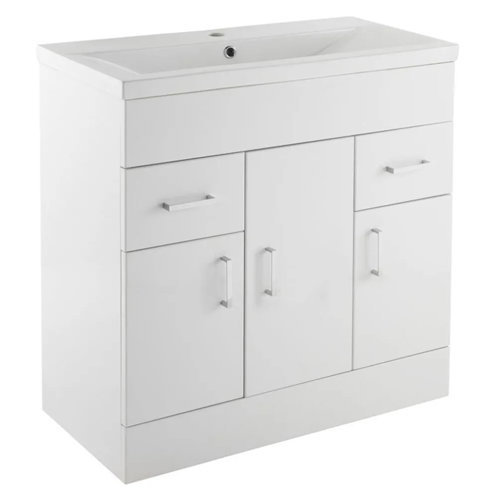 Jack Minimalist 800mm White Gloss Floor Standing Vanity Unit & Basin