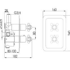 JTP Grosvenor Cross Vertical Concealed 1 Outlet Shower Valve