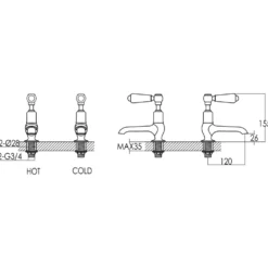 JTP Grosvenor Lever Long Nose Basin Pillar Taps