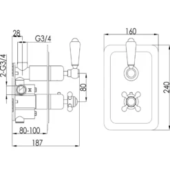 JTP Grosvenor Lever Vertical Concealed 1 Outlet Shower Valve