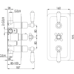 JTP Grosvenor Lever Vertical Concealed 3 Outlet Shower Valve
