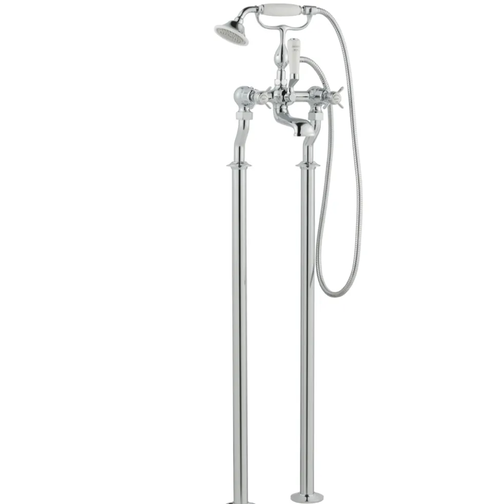 JTP Grosvenor Pinch Floor Standing Bath And Shower Mixer Tap With Shower Kit