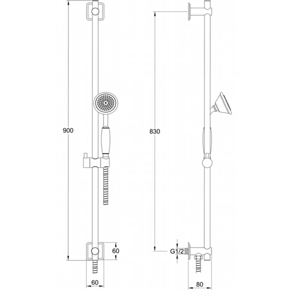 JTP Grosvenor Slide Rail Kit, Single Function Handset & Hose