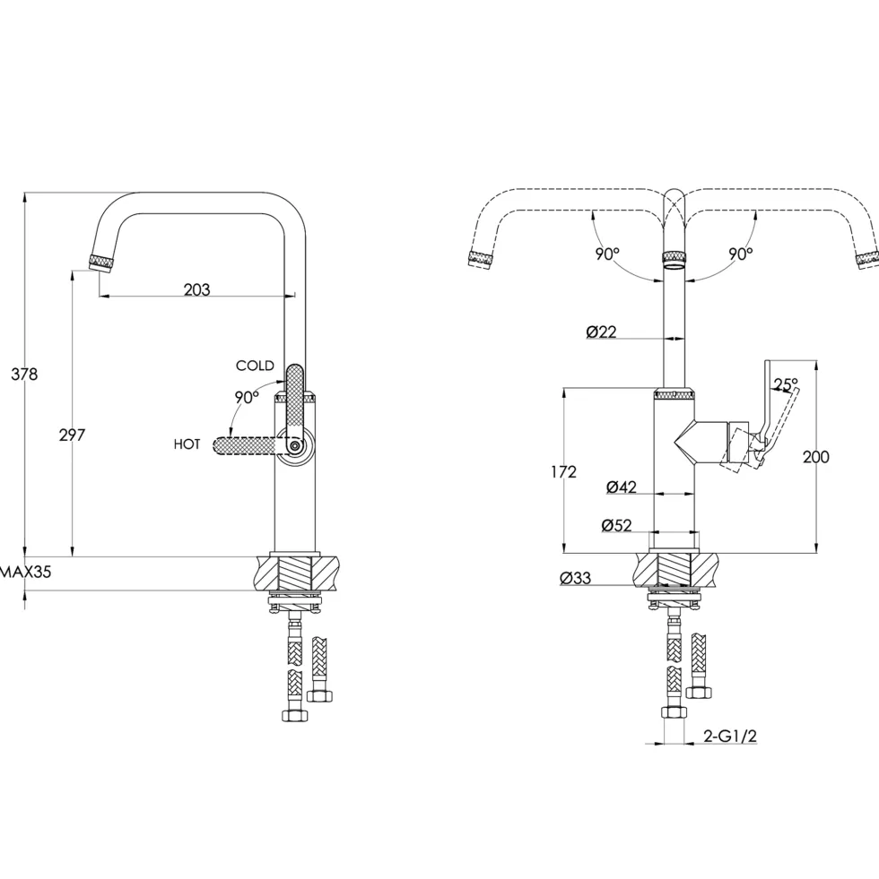 Just Taps Decor Single Lever Mono Kitchen Mixer Tap
