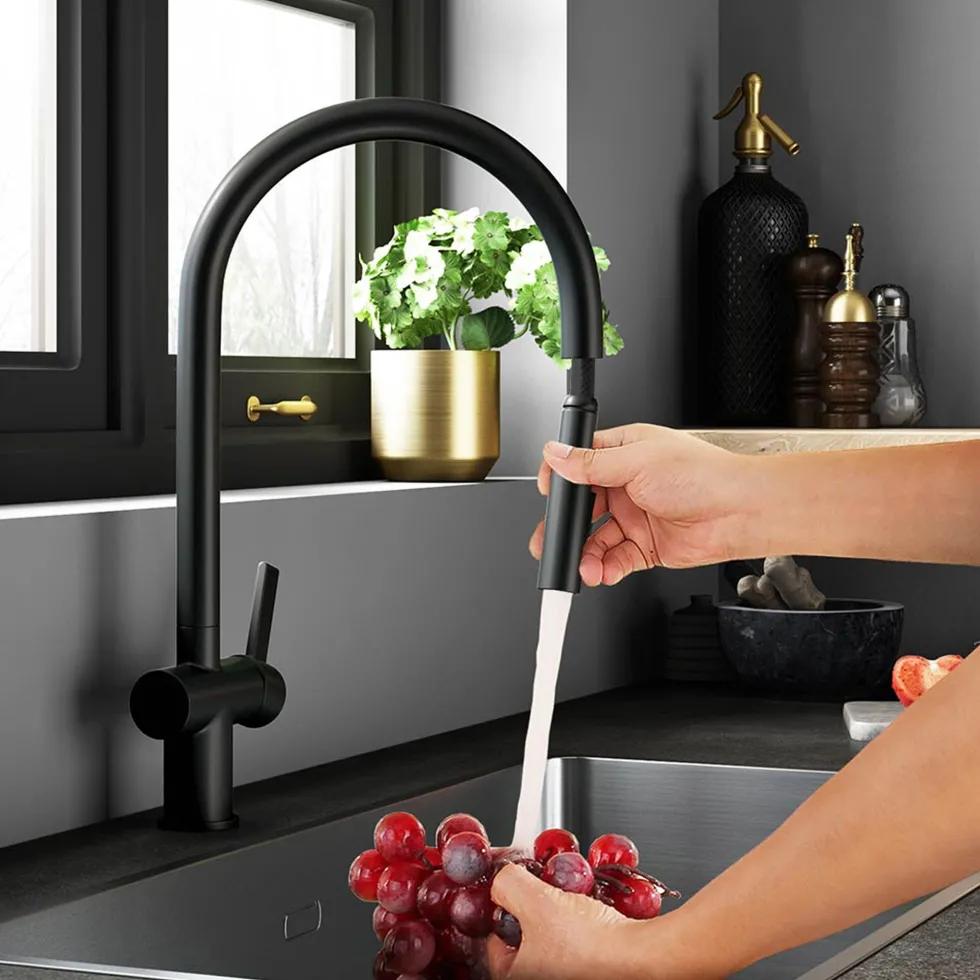 Just Taps VOS Pull Out Spray Single Lever Mono Kitchen Mixer - Matt Black