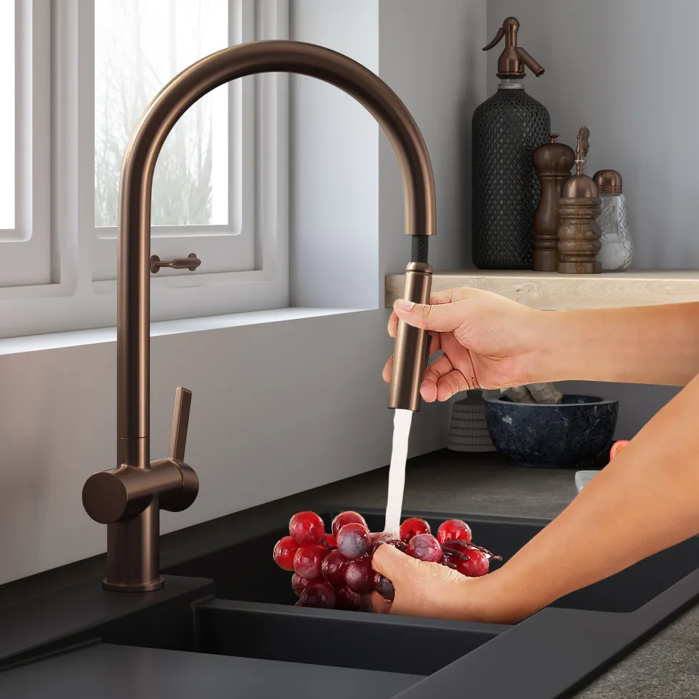 Just Taps VOS Pull Out Spray Single Lever Mono Kitchen Mixer - Brushed Bronze