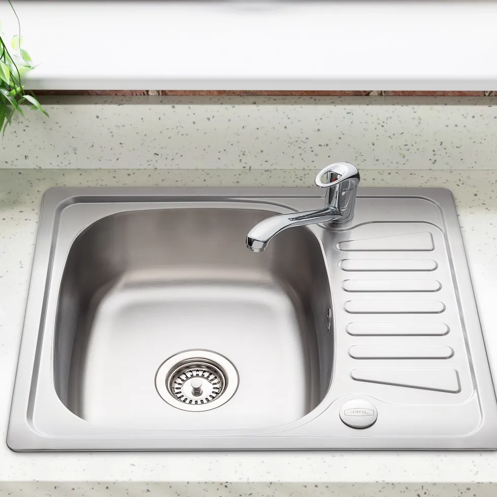 Leisure Compact Square 1 Bowl Satin Stainless Steel Sink with Reversible Drainer 580 x 480mm