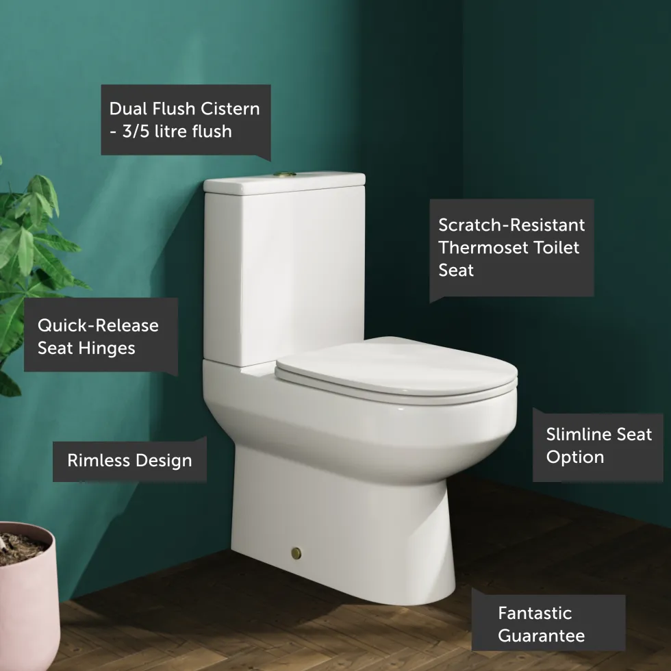 Lorraine Rimless Back To Wall Close Coupled Toilet & Soft Close Seat