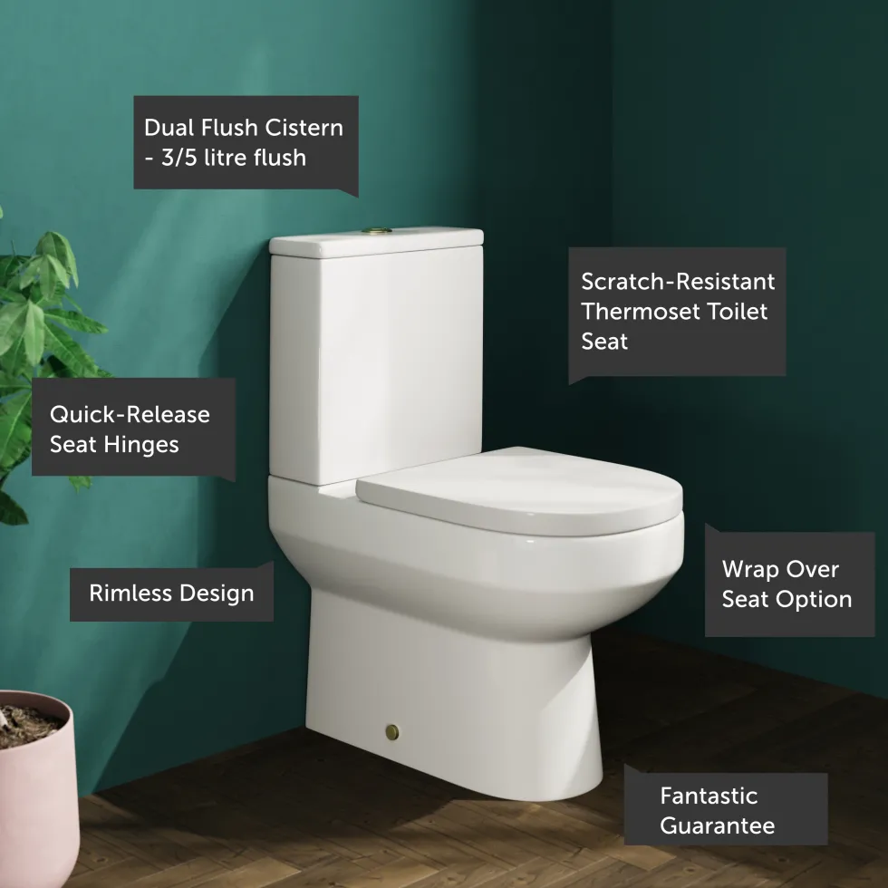 Lorraine Rimless Back To Wall Close Coupled Toilet & Soft Close Seat