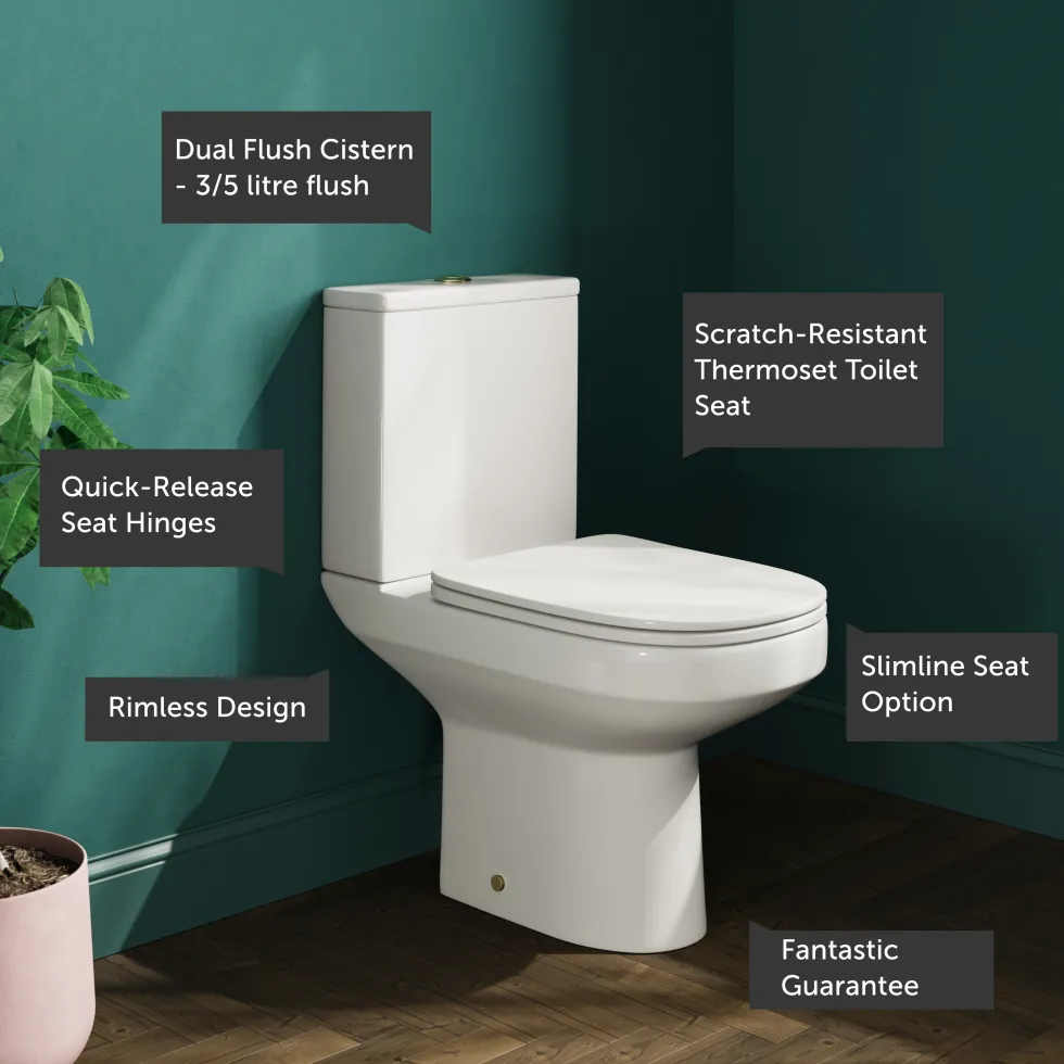 Lorraine Rimless Close Coupled Compact Toilet & Soft Close Seat
