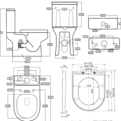 Lorraine Rimless Toilet & Vanity Unit Bathroom Suite with Brushed Brass Handles