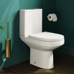 Lorraine Rimless Toilet & Vanity Unit Bathroom Suite with Brushed Brass Handles