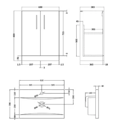 Lorraine Rimless Toilet & Vanity Unit Bathroom Suite with Brushed Brass Handles