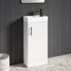 Maisie Compact 400mm Mini Cloakroom Floorstanding Vanity Unit with Black Handle & Basin - Gloss White