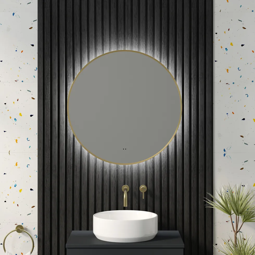 Marcos LED Illuminated Round Framed Mirror with Demister Pad & Colour Change Lights - 600mm