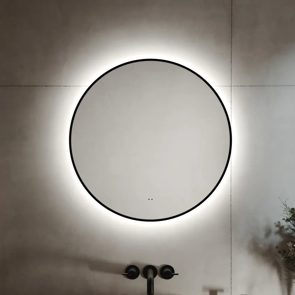 Marcos LED Illuminated Round Framed Mirror with Demister Pad & Colour Change Lights - 600mm