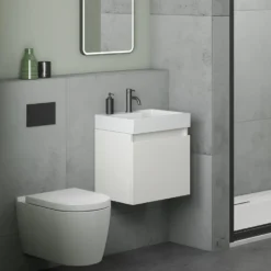 Minnie 500mm Wall Mounted 1 Door Vanity Unit & Polymarble Basin - Gloss White