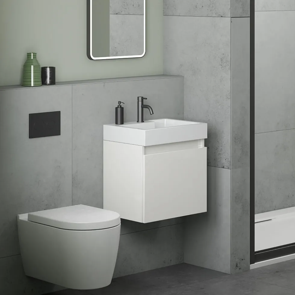 Minnie 500mm Wall Mounted 1 Door Vanity Unit & Polymarble Basin - Gloss White