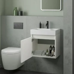 Minnie 500mm Wall Mounted 1 Door Vanity Unit & Polymarble Basin - Gloss White