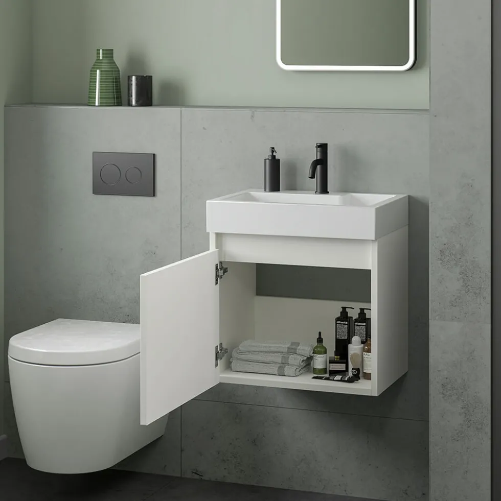 Minnie 500mm Wall Mounted 1 Door Vanity Unit & Polymarble Basin - Gloss White