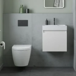 Minnie 500mm Wall Mounted 1 Door Vanity Unit & Polymarble Basin - Gloss White
