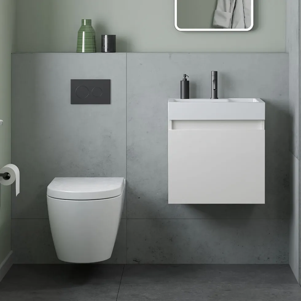 Minnie 500mm Wall Mounted 1 Door Vanity Unit & Polymarble Basin - Gloss White