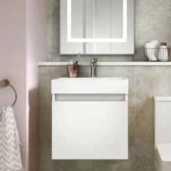 Minnie 500mm Wall Mounted 1 Door Vanity Unit & Polymarble Basin - Gloss White