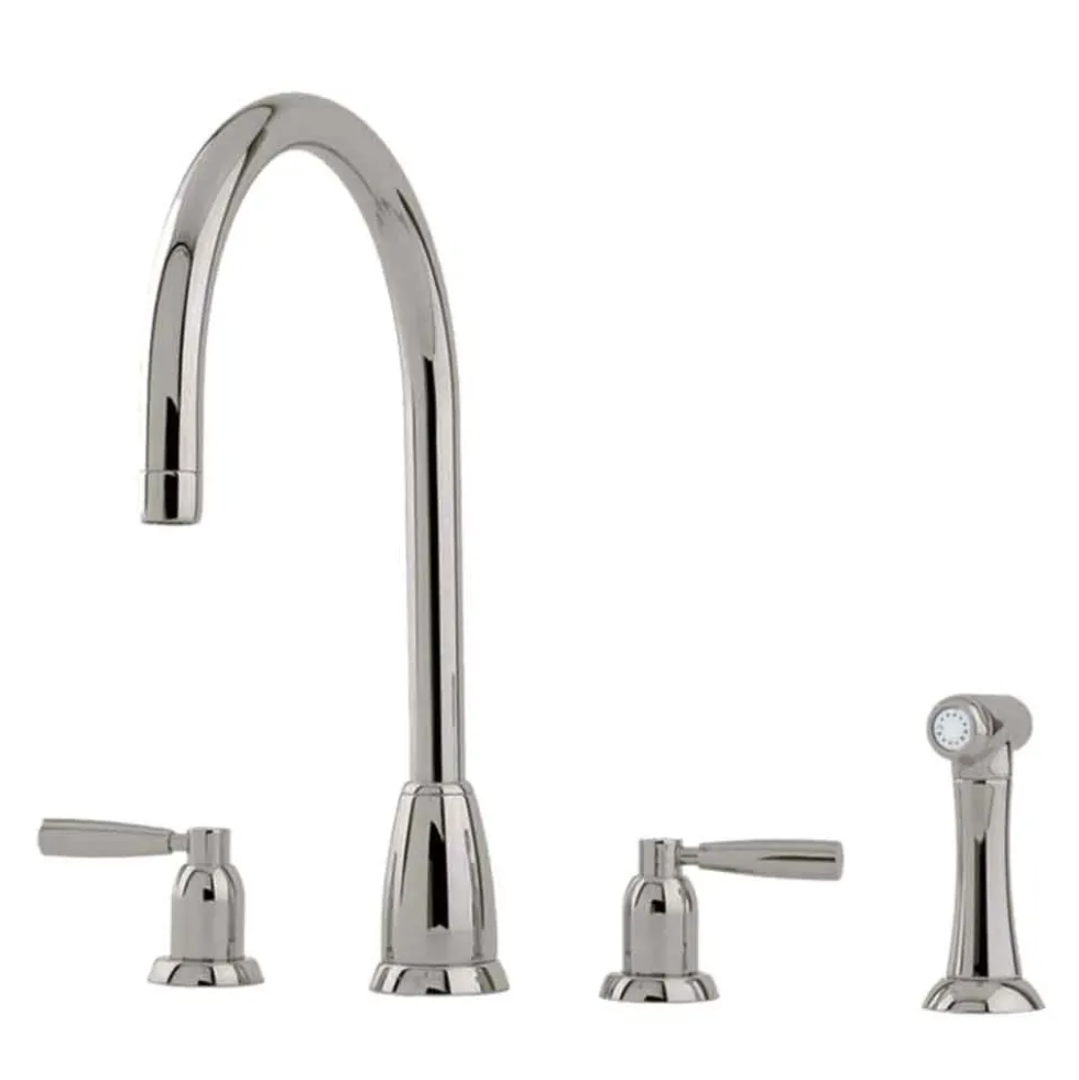 Perrin & Rowe Langbourn 4 Hole Curved Spout Mixer with Lever Handles & Pull-Out Rinse
