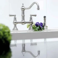 Perrin & Rowe Provence Bridge Kitchen Tap with Levers & Pull Out Faucet Hose