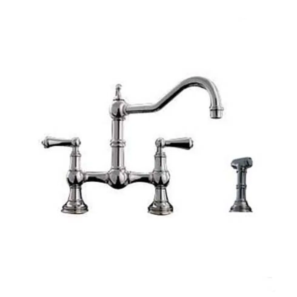 Perrin & Rowe Provence Bridge Kitchen Tap with Levers & Pull Out Faucet Hose