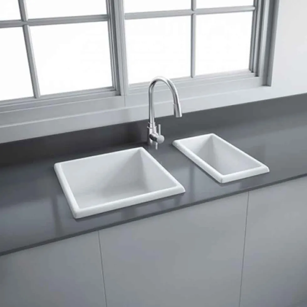 RAK Gourmet White Ceramic Rectangular 0.5 Bowl Kitchen Sink & Waste Kit - 250mm x 475mm