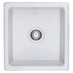 RAK Square Inset or Undermount White Ceramic Kitchen Sink & Waste - 450mm x 475mm