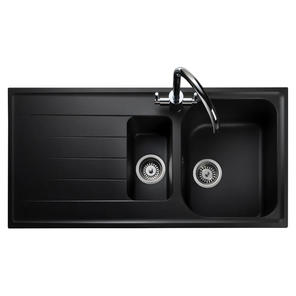 Rangemaster Amethyst Igneous Granite 1.5 Bowl Kitchen Sink with Reversible Drainer & Waste Kit - 1000 x 500mm