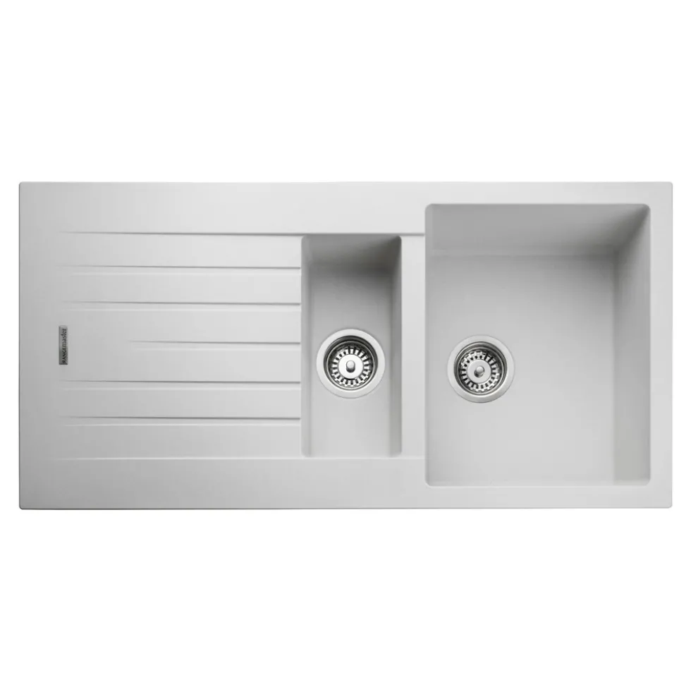 Rangemaster Andesite 1.5 Bowl Granite Crystal White Sink & Waste Kit with Reversible Drainer - 1000 x 500mm