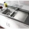 Rangemaster Arlington 1.5 Bowl Brushed Stainless Steel Sink & Waste Kit with Right Hand Drainer - 985 x 508mm