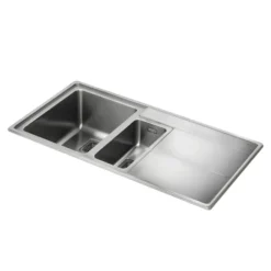 Rangemaster Arlington 1.5 Bowl Brushed Stainless Steel Sink & Waste Kit with Right Hand Drainer - 985 x 508mm