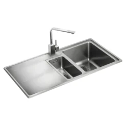 Rangemaster Arlington 1.5 Bowl Brushed Stainless Steel Sink & Waste Kit with Left Hand Drainer - 985 x 508mm
