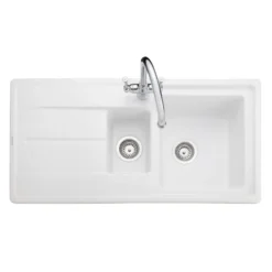 Rangemaster Arlington 1.5 Bowl White Fireclay Ceramic Sink & Waste Kit - 985 x 500mm